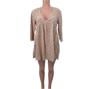 ZARA TRF Eyelet Romper Babydoll Dress Size MEDIUM Cream / Light Peach